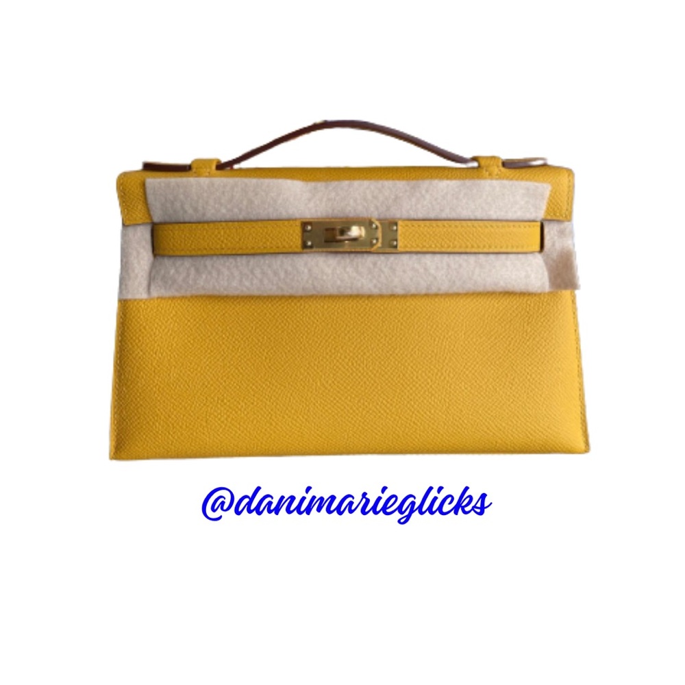 Hermes Kelly Pochette in Jaune Ambre with Gold Hardware